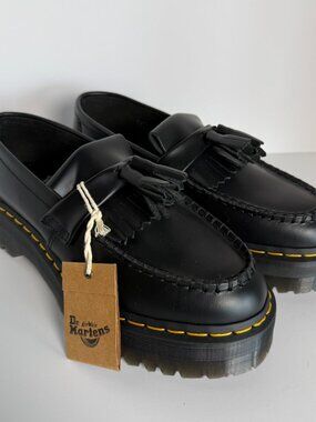 Dr. Martens Adrian Quad Platform Loafers Tassle Black 7 Mens /8 Ladies ** NWT**